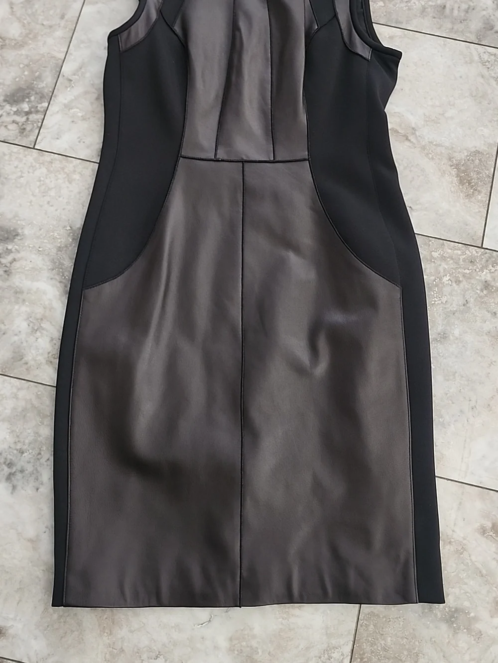 ETCETERA STRETCH REAL LEATHER PANELED & SCUBA FABRIC PENCIL SHEATH DRESS NWOT 6 - Picture 2 of 14